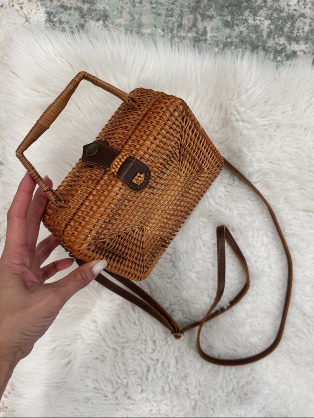 Woven Rattan Crossbody Bag in Brown